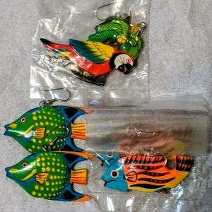 3 Sets of Fun Tropical Wooden Earrings
